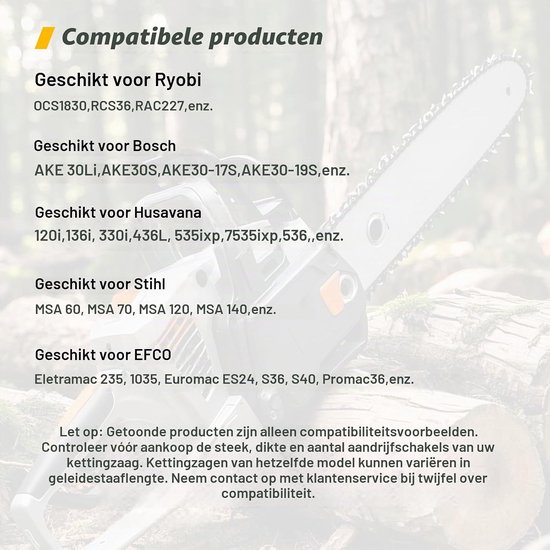 4 stuks zaagkettingen voor 40 cm zwaard 3/8 inch LP 1,1 mm 57 TG, kettingzaagketting inclusief beschermende handschoenen - Vemera — afbeelding 4