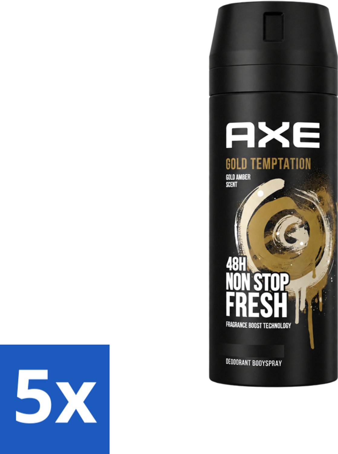 5 x Axe - Deodorant Bodyspray - 48hrs Non Stop Fresh - Gold Temptation - Gold Amber - 150 ml - Voordeelverpakking - 5 stuks