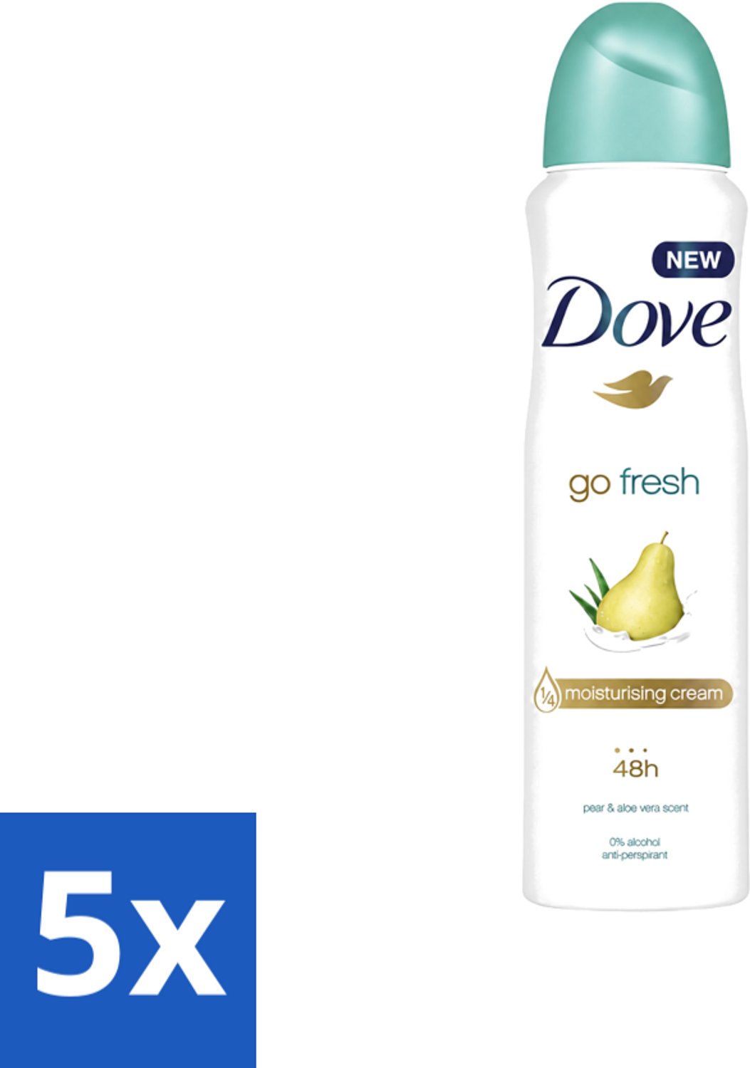 5 x Dove - Deodorant - Spray Go Fresh Pear & Aloe - Frisse en verzorgende geur - 250 ml - Voordeelverpakking - 5 stuks