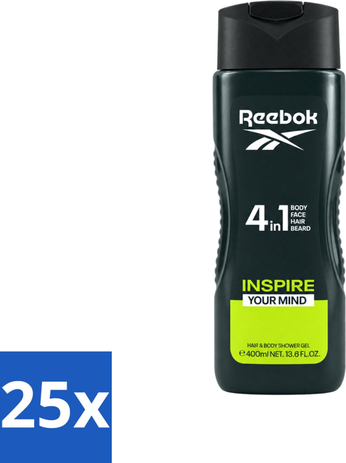 25 x Reebok - Inspire Your Mind - Douchegel - 4 in 1 - 400 ml - Voordeelverpakking - 25 stuks