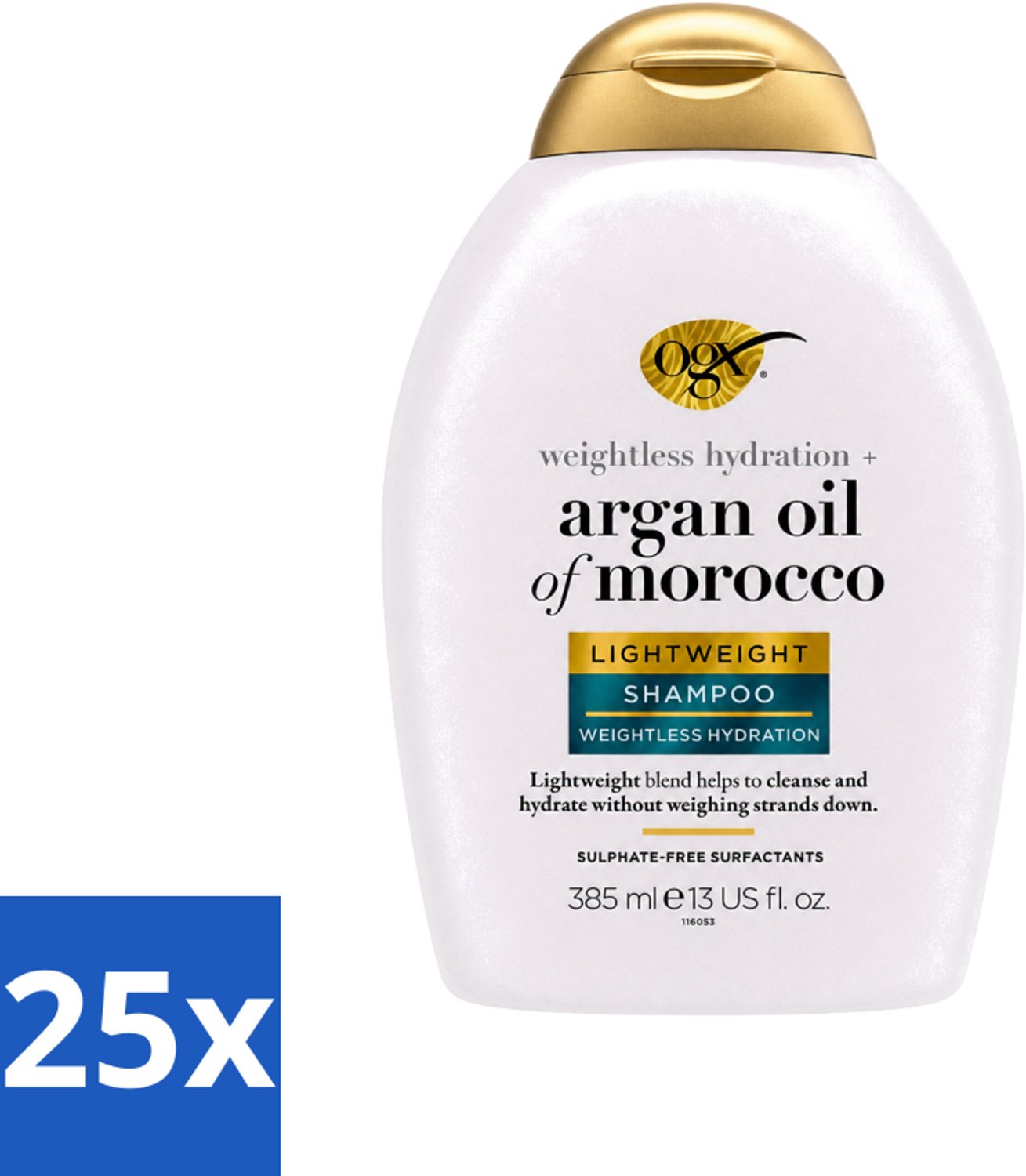 25 x OGX - Argan Oil of Morocco - Shampoo - Lichtgewicht - Voor Dagelijks Gebruik - 385 ml - Voordeelverpakking - 25 stuks