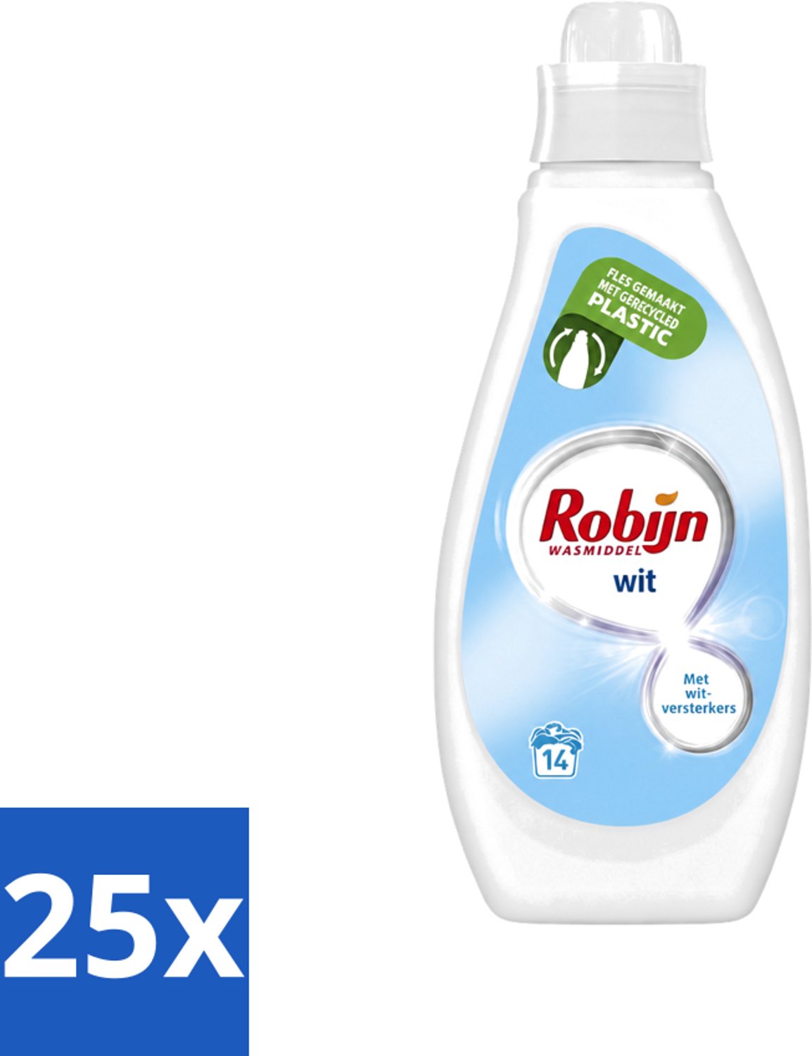 25 x Robijn - Wit - Vloeibaar Wasmiddel - Met Witversterkers - 14 Wasbeurten - 700 ml - Voordeelverpakking - 25 stuks