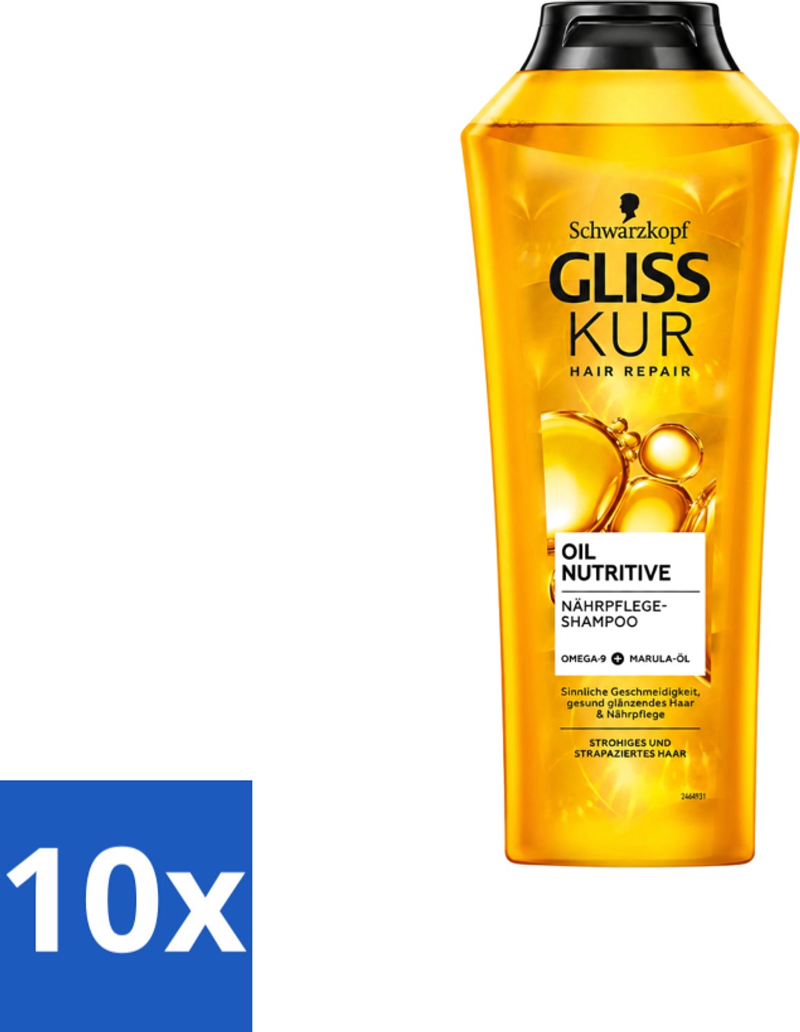 10 x Gliss-Kur - Shampoo - Oil Nutritive - Voedende Shampoo - Voor Stroef & Gespannen Haar - 400 ml - Voordeelverpakking - 10 stuks