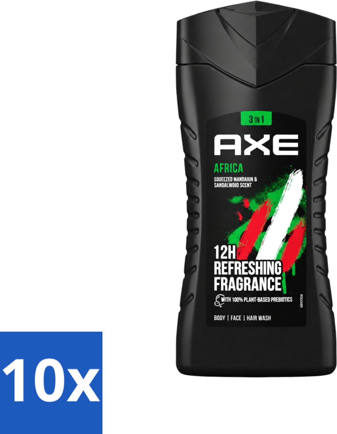 10 x Axe - 3-in-1 Douchegel - Africa - Squeezed Mandarin & Sandalwood - 100% Plantaardig - 250 ml - Voordeelverpakking - 10 stuks