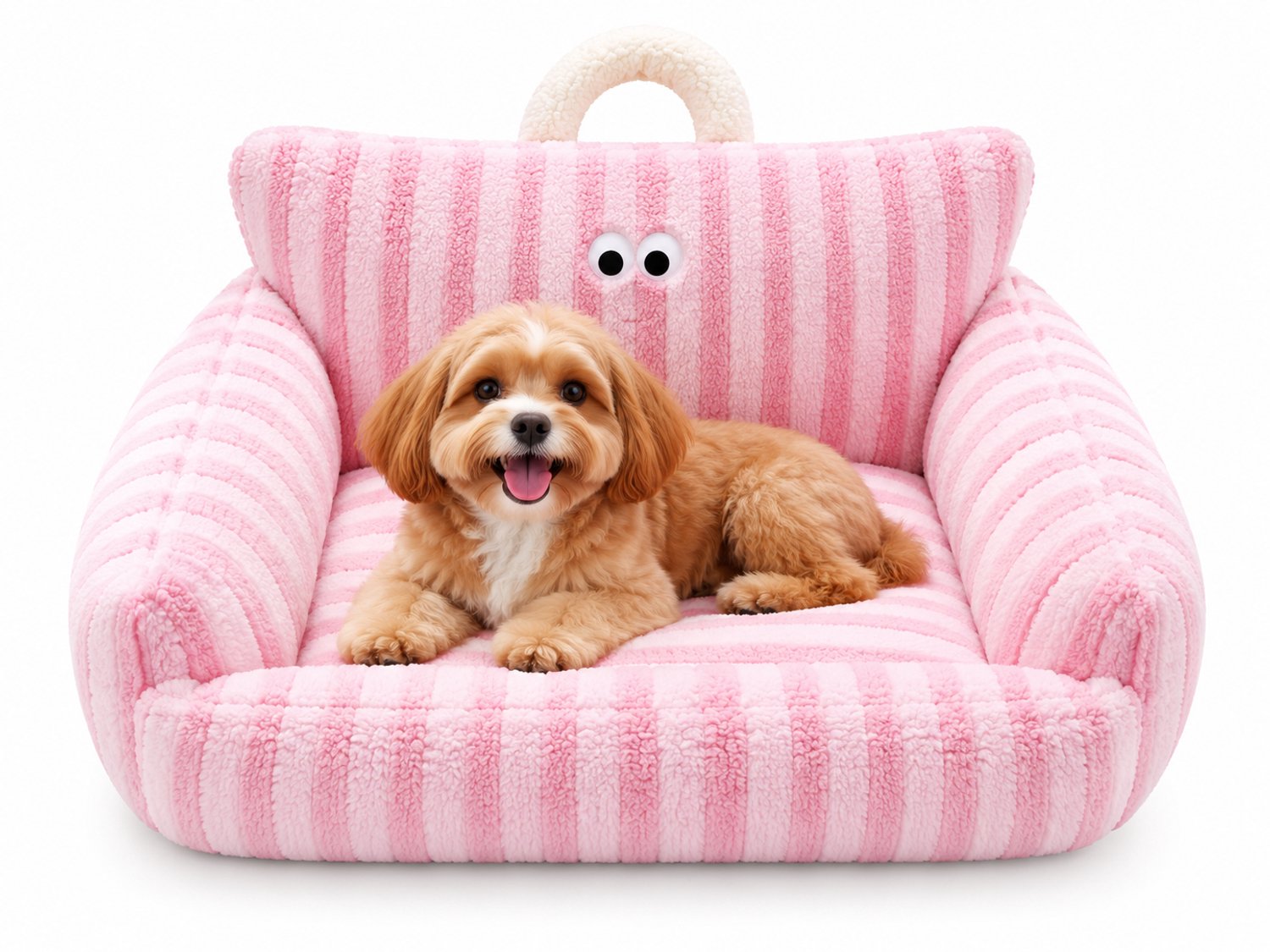 VILIMA - Hondenmand - Hondenbankje - Kattenmand - Roze gestreept - Met oogjes - 65X45 cm - Voor kleine dieren - Super zacht