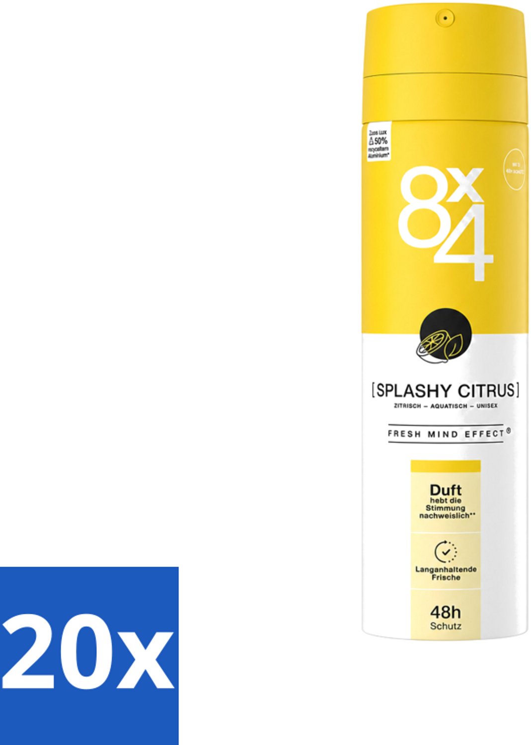 20 x 8 x 4 Deospray - Splashy Citrus - Deodorant - Citrusgeur - 150 ml - Voordeelverpakking - 20 stuks