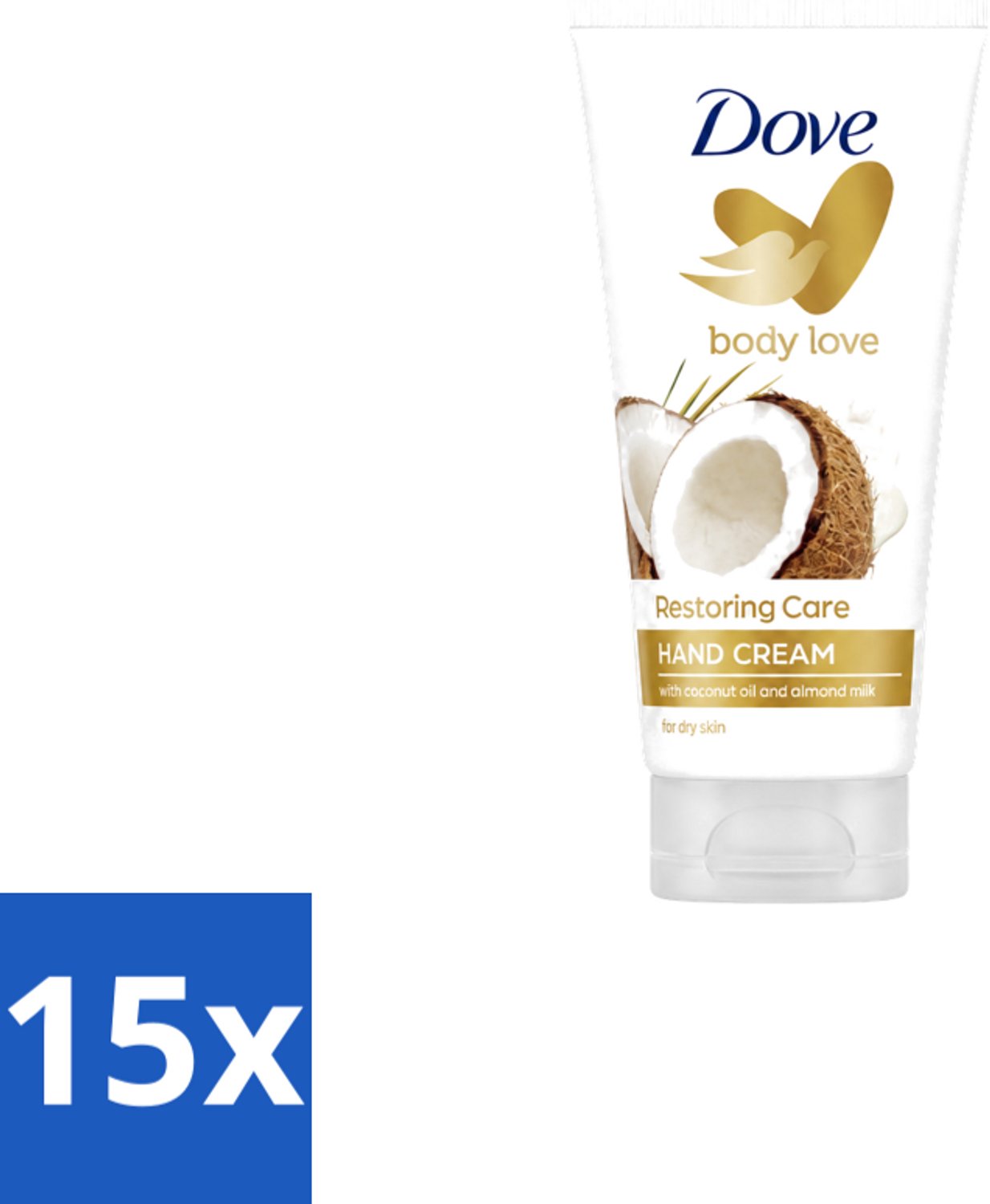 15 x Dove - Handcrème - Body Love Restoring Care - Kokos & Almond - Hydraterend - Droge huid - 75 g - Voordeelverpakking - 15 stuks