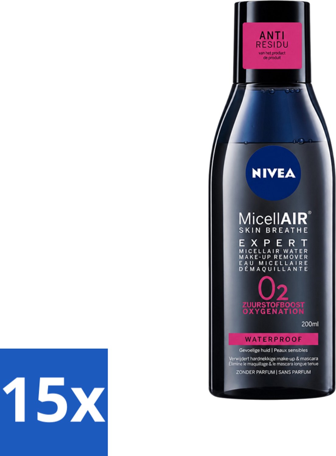 15 x Nivea - Expert Make-up Remover - Micellair Water - Gezichtsreinigingsmiddel - 200 ml - Voordeelverpakking - 15 stuks