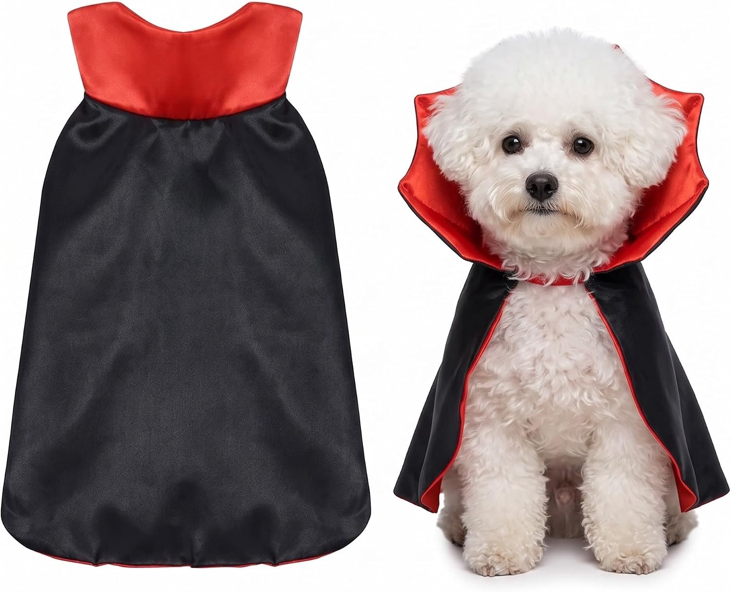 Halloweenkostuum voor honden, 1 stuk, maat M, rood/zwart, vampiercape met klittenbandsluiting, comfortabele snit voor zorgeloze beweging, ideaal voor Halloween en carnaval