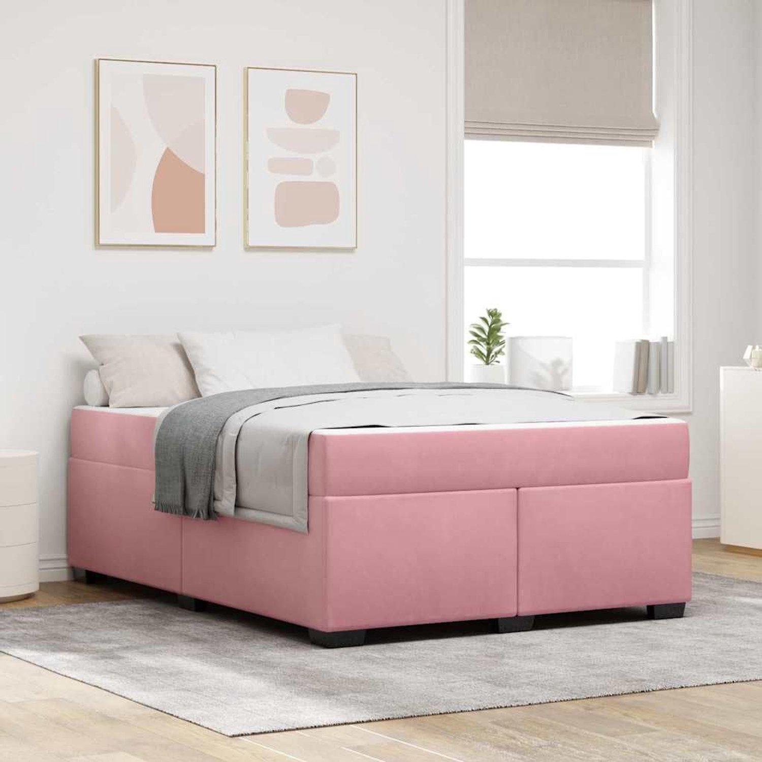 Bedframe met Matras Stijlvol Modern Rechthoekig Roze 160 x 200 cm