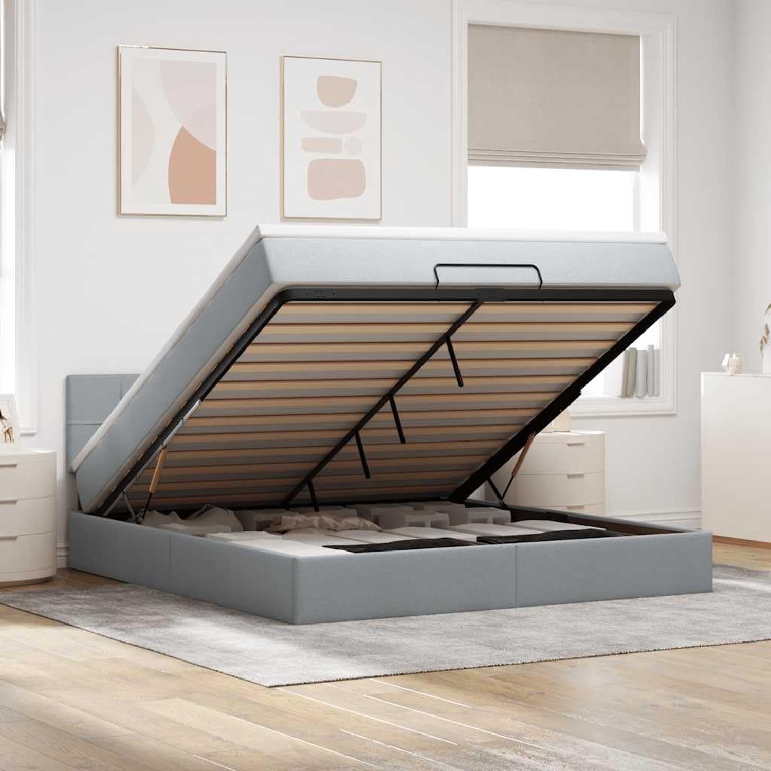 Opbergbed met pocketveringmatras polyesters stof Lichtgrijs 180x200 cm