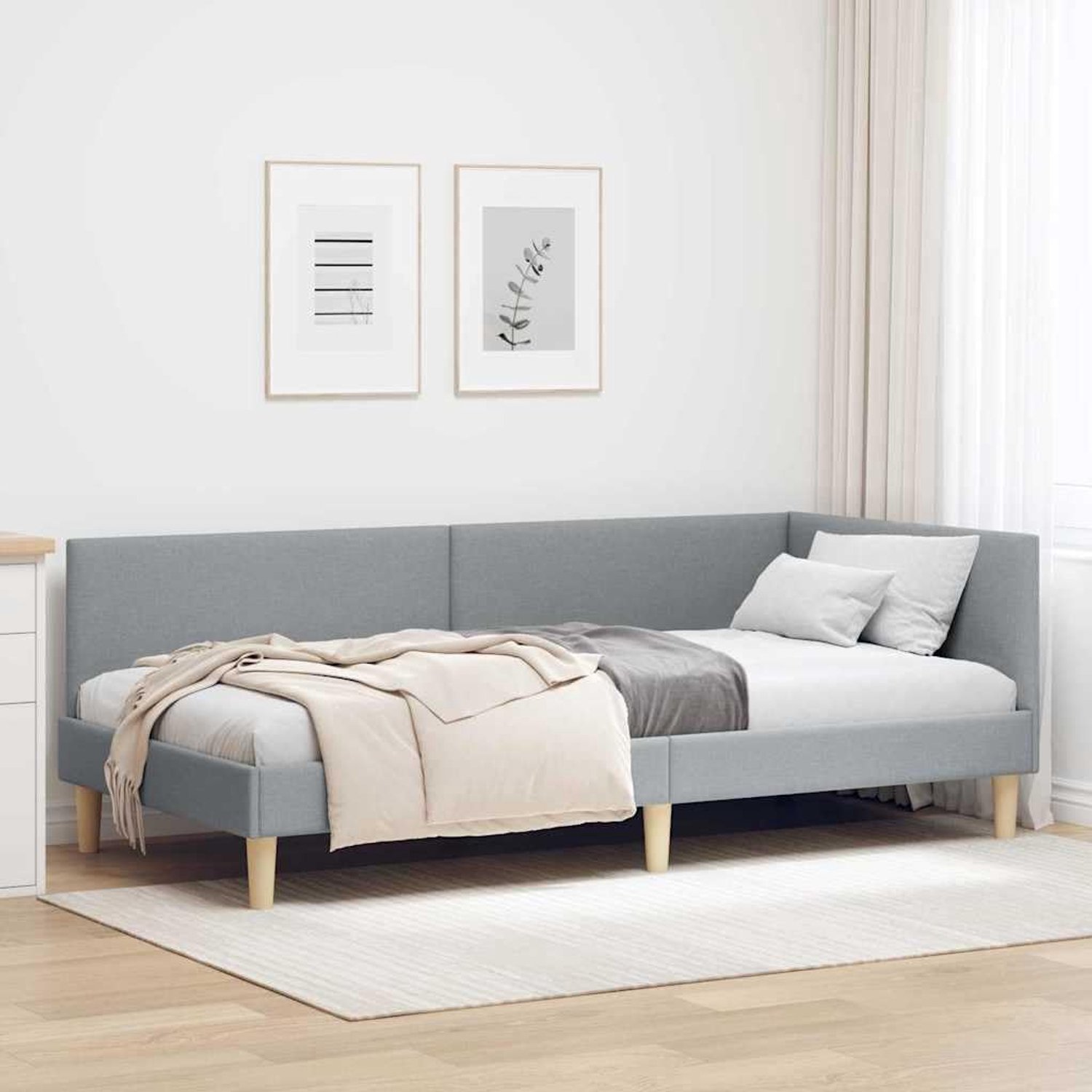 L vorm ruimtebesparend Morden Hoekbed Lichtgrijs 90x200 cm