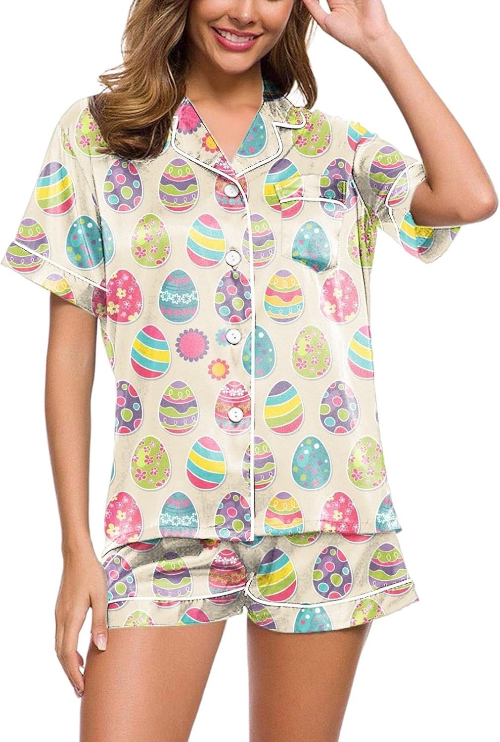 2-delige set voor dames, bloemenprint, shirt met korte mouwen en shorts met knopen