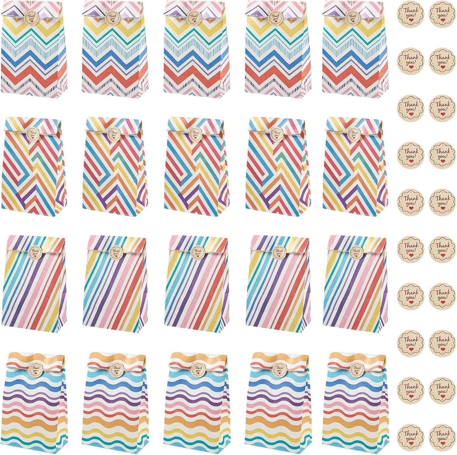 20 stuks papieren opbergzakken met 20 stuks bedankt stickers