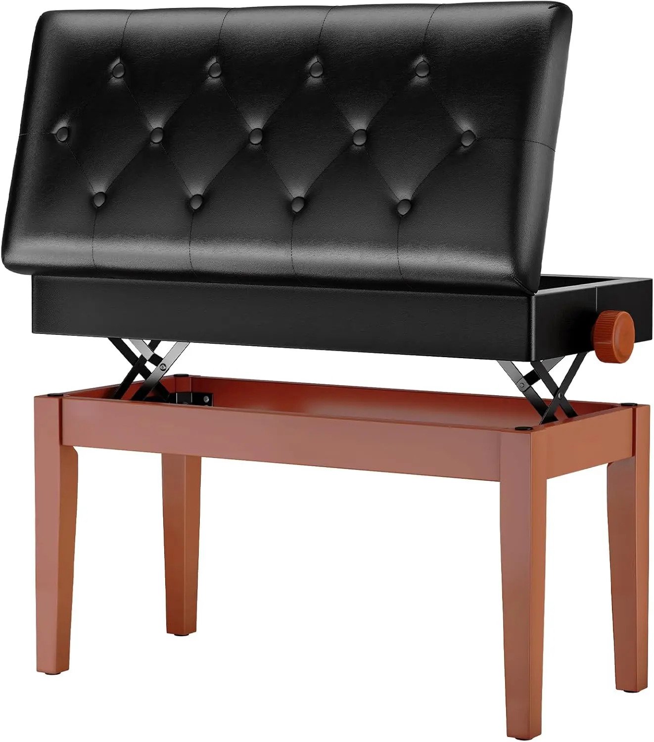 Gudalio Pianobank - Pianokruk - Pianostoel - Duet - Hoogte Verstelbaar - Opbergruimte - Zacht Kussen - 72 x 33 x 48-58 cm - Zwart