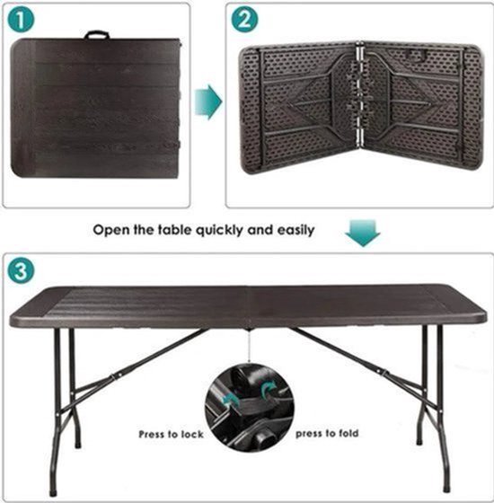 Campingtafel - Vouwtafel - Picknicktafel - Speltafel - Serveertafel - Inklaptafel - Draagbare - Inklapbaar - voor Buiten - Binnen - Achtertuin - Tuin - Barbecue - 180 x 76 x 74 cm - Grijs — afbeelding 2