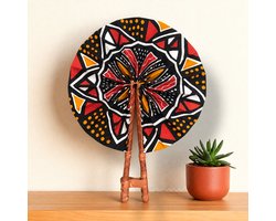Afrikaanse handwaaier - Ankara print waaier - Zwart Rood Yaw