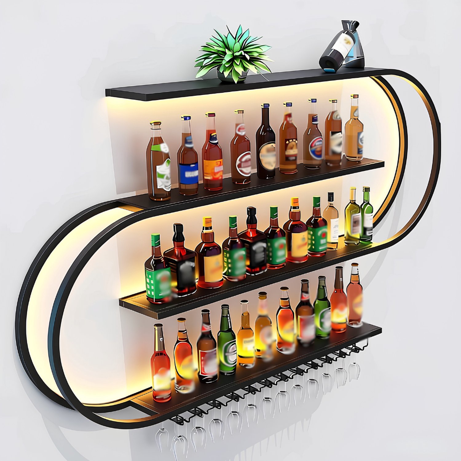 SNJY® Wijnrek Muur - Wijnrek Hangend - Wijnrek Industrieel - 25D x 100B x 90H cm - Zwart