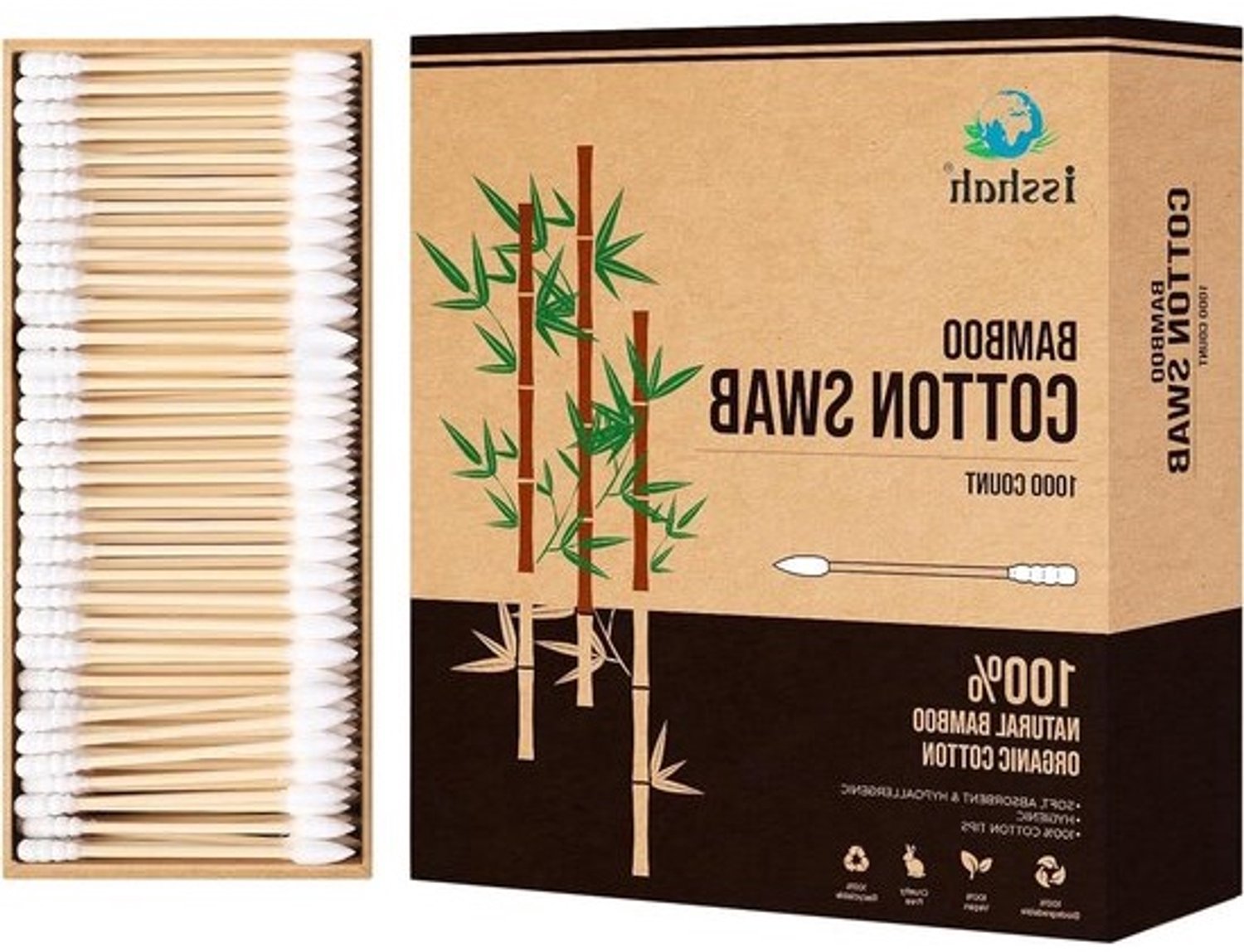 Katoenen wattenstaafjes - Bamboe staafjes - Make-up verwijderen - Puntige spiraalkoppen - 1000 stuks - Natuurlijk