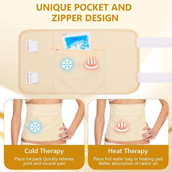 Herbruikbare Organic Cotton Castor Oil Wrap Kit - 6-delige Set voor Compressie en Ontspanning van Taille, Nek, Benen en Knie, Machinewasbaar en Lekvrij — afbeelding 3