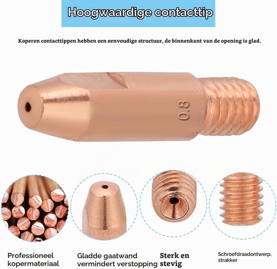 Contacttips en Mondstukken voor MIG MAG Lasapparatuur, 0.8mm, M6 Tips, Lasaccessoires, Verbruiksmaterialen voor MB25 25AK Lasmachine — afbeelding 5