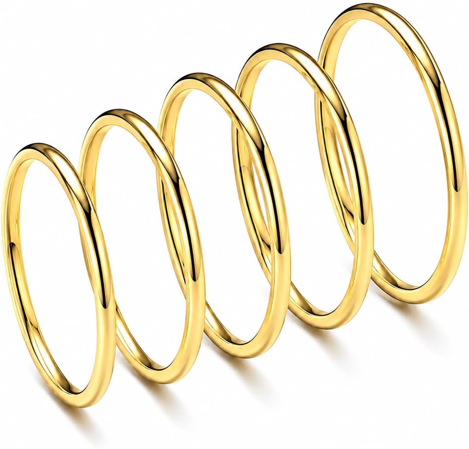 Damesringset van roestvrij staal, 5 stuks, maten 5-9, verguld, stapelbaar, dun, minimalistisch, ideaal cadeau voor elke gelegenheid