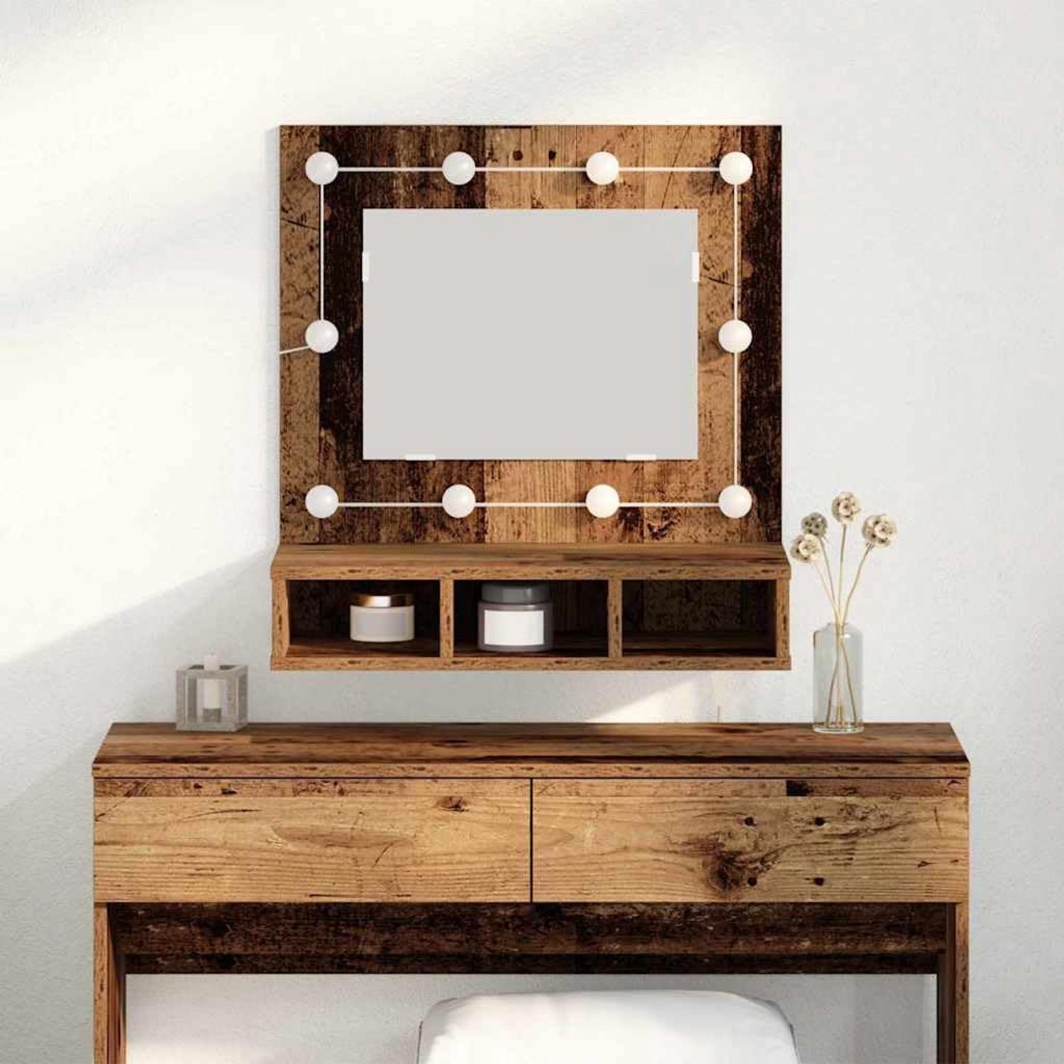 5 x 62 cm, wandmontage, rechthoekige kast van houtmateriaal, met geïntegreerde verlichting en planken, ruimtebesparend, voor badkamer en hal, USB-voeding