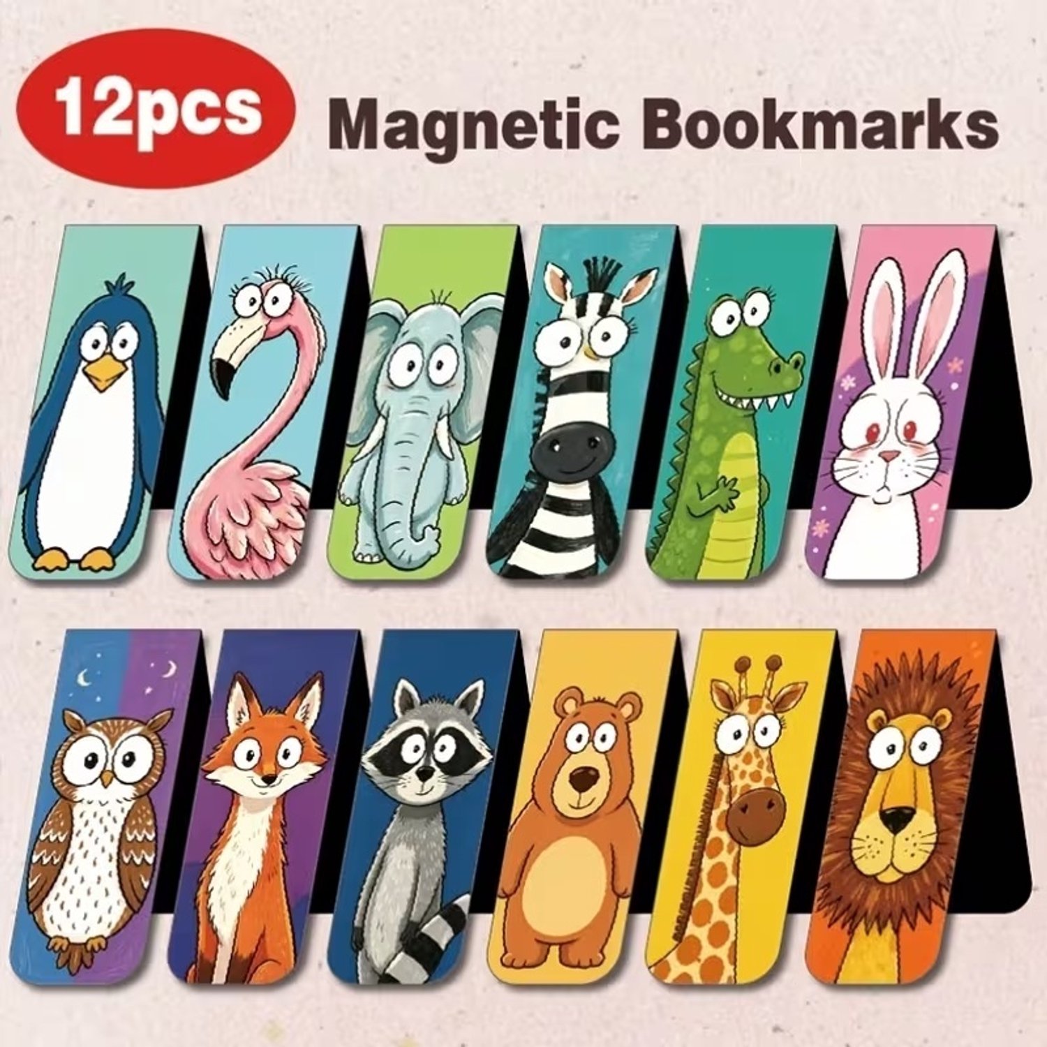 Viwado® 12 Stuks Magnetische Boekenleggers Dieren – Set met 12 Dieren Bladwijzers – Boekenlegger Kinderen en Volwassenen – Leuk Cadeau voor Lezers