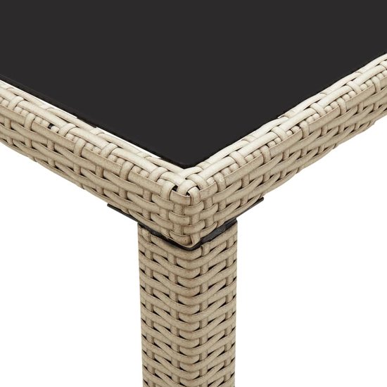 Tuintafel, beige, 123 x 60 x 74 cm, met glazen tafelblad en stalen frame, waterdichte PE rotan eettafel voor terras en veranda — afbeelding 3