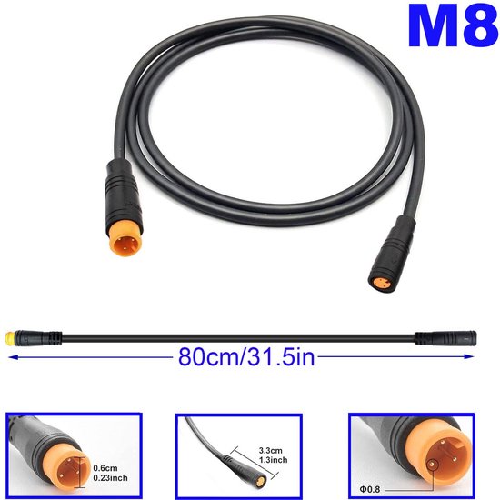 E-bike verlengkabel 80 cm - 3-polige waterdichte aansluiting - voor elektrische fietslamp en Ebrake - Homevero — afbeelding 5