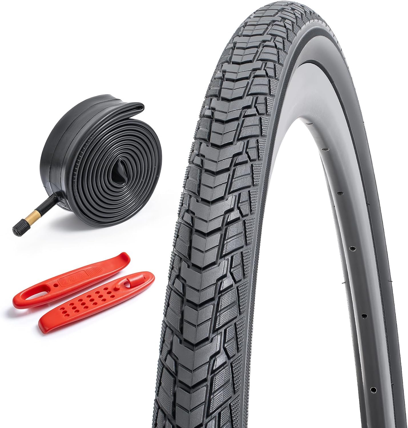 Banden 700 x 45C 47-622 fietsbanden, opvouwbaar, geschikt voor 700 x 45C, 28 x 1,75 (28 x 1 5/8 x 1 3/4), fietsbanden en binnenband, 28 inch, Schrader-ventiel, 48 mm (één)