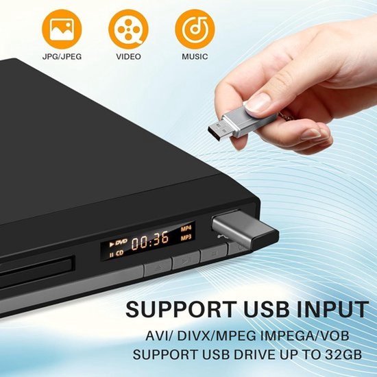 HD-dvdspeler met HDMI, regiovrije dvd-spelers voor smart-tv, 1080P-upscaling, HDMI/RCA-uitgangskabel inbegrepen, geheugen voor hervatten, ingebouwde PAL/NTSC, cd-spelers voor thuis (geen Blu-ray) — afbeelding 2