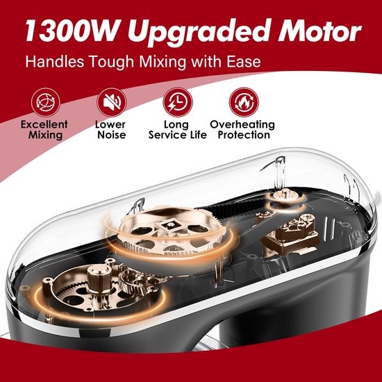 Keukenmachine met 1300 W en 6 L RVS Kom, Rood — afbeelding 2