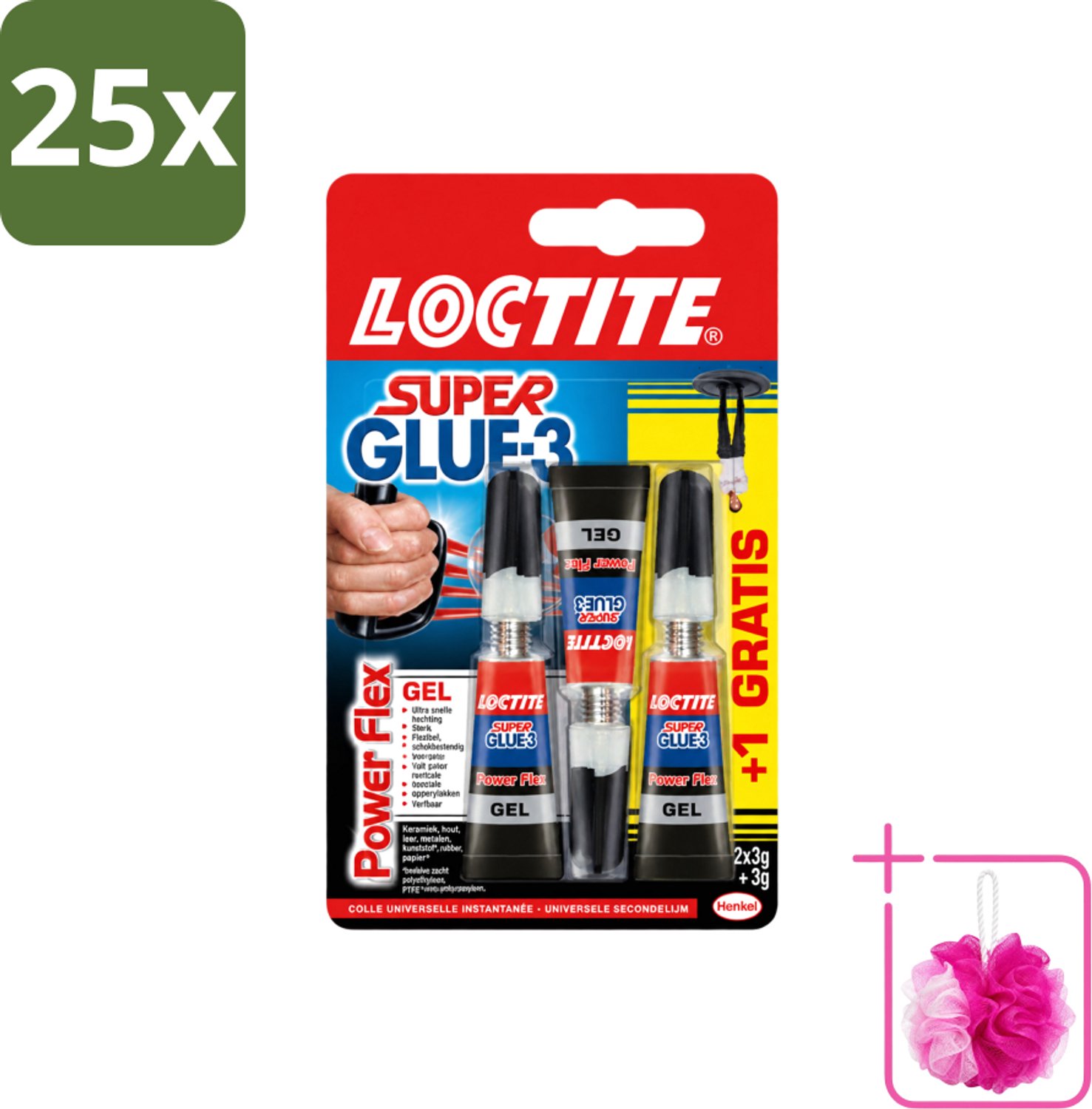 25 x Loctite - Secondelijm - Power Flex - 3 Lijmtubes - Bulkverpakking - Secondelijm - Douchemop - Power Flex