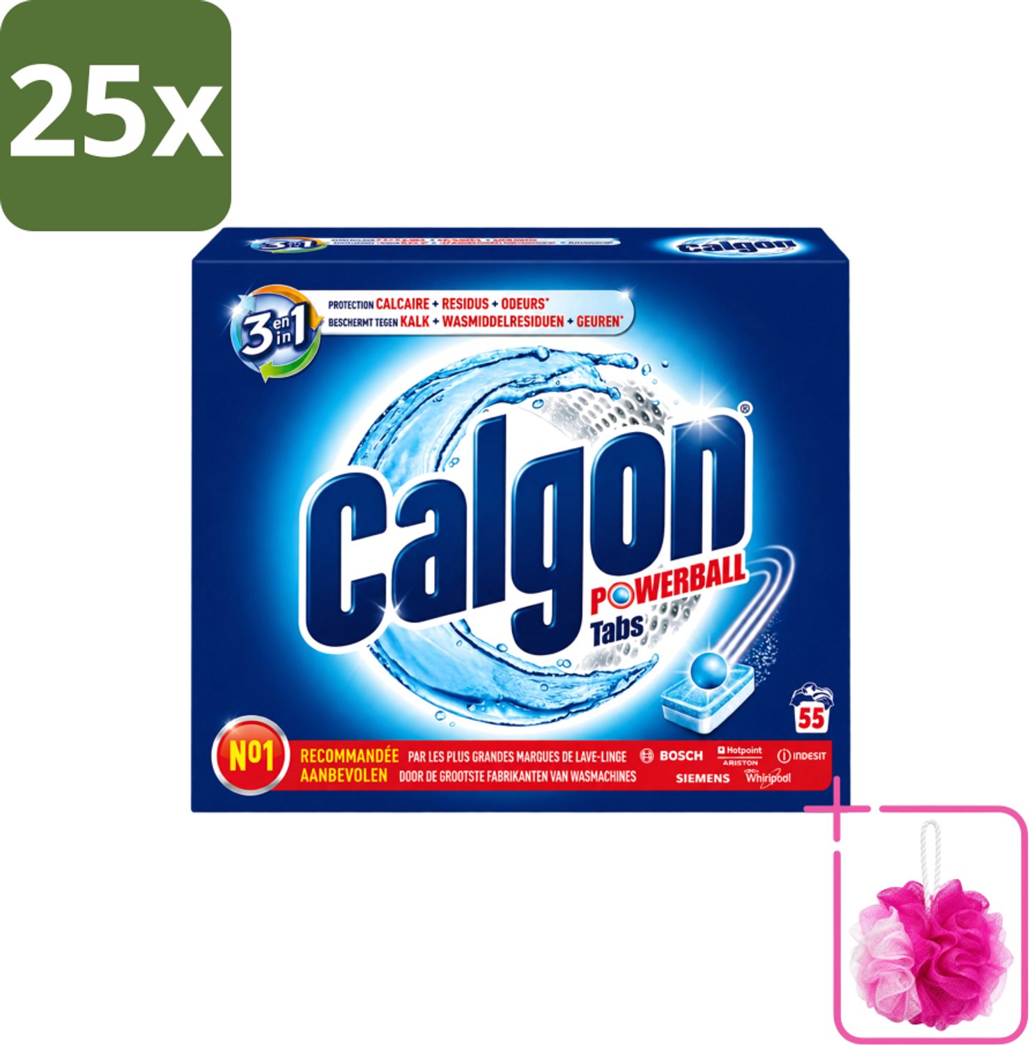 25 x Calgon - Wasmachinereiniger - Tegen Kalkaanslag / Wasmiddelresten / Geuren - 55 Tabletten - Bulkverpakking - Wasmachine reinigen - Douchemop - Kalkaanslag voorkomen
