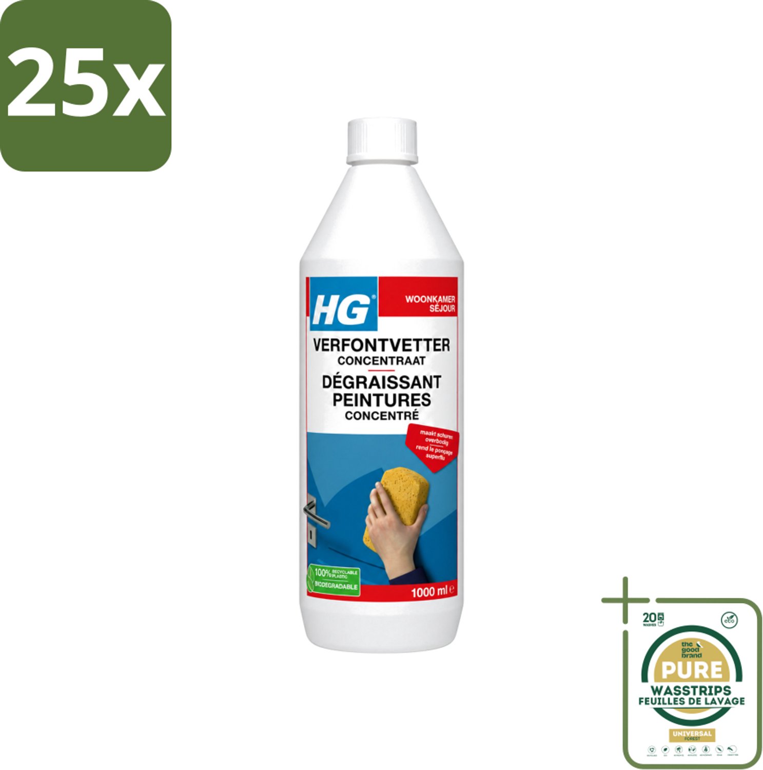 25 x HG - Verf Ontvetter Concentraat - Krachtige Ontvetter - 1L - Wasstrips - Verf Ontvetter - Ontvettingsmiddel - Vetvrij Maken - Schilderen Voorbereiden - Schuren Vermijden