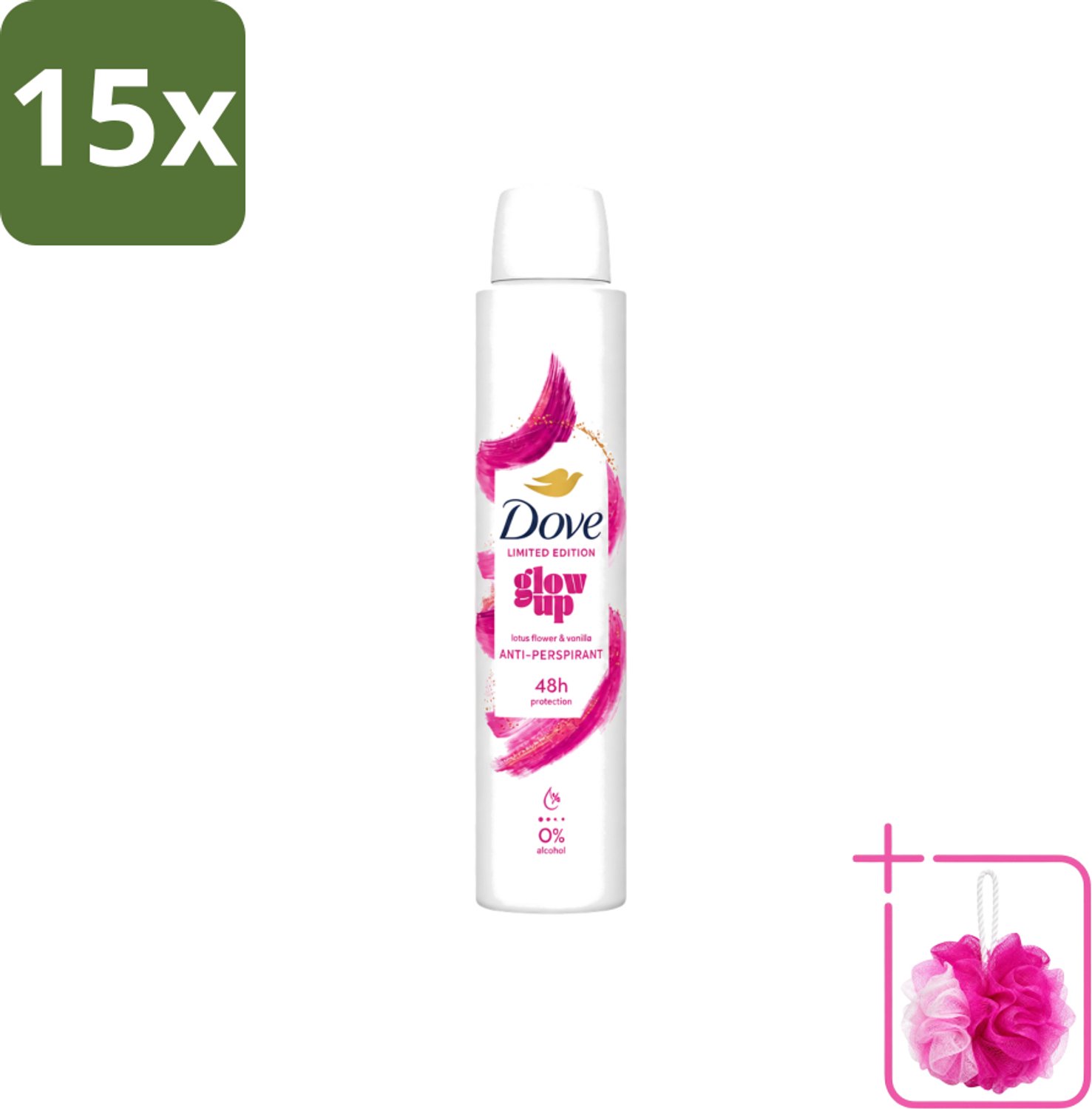 15 x Dove – Deodorant Spray – Glow Up – 200 ml - Bulkverpakking - Anti-transpirant spray - Douchemop - Zweetvermindering