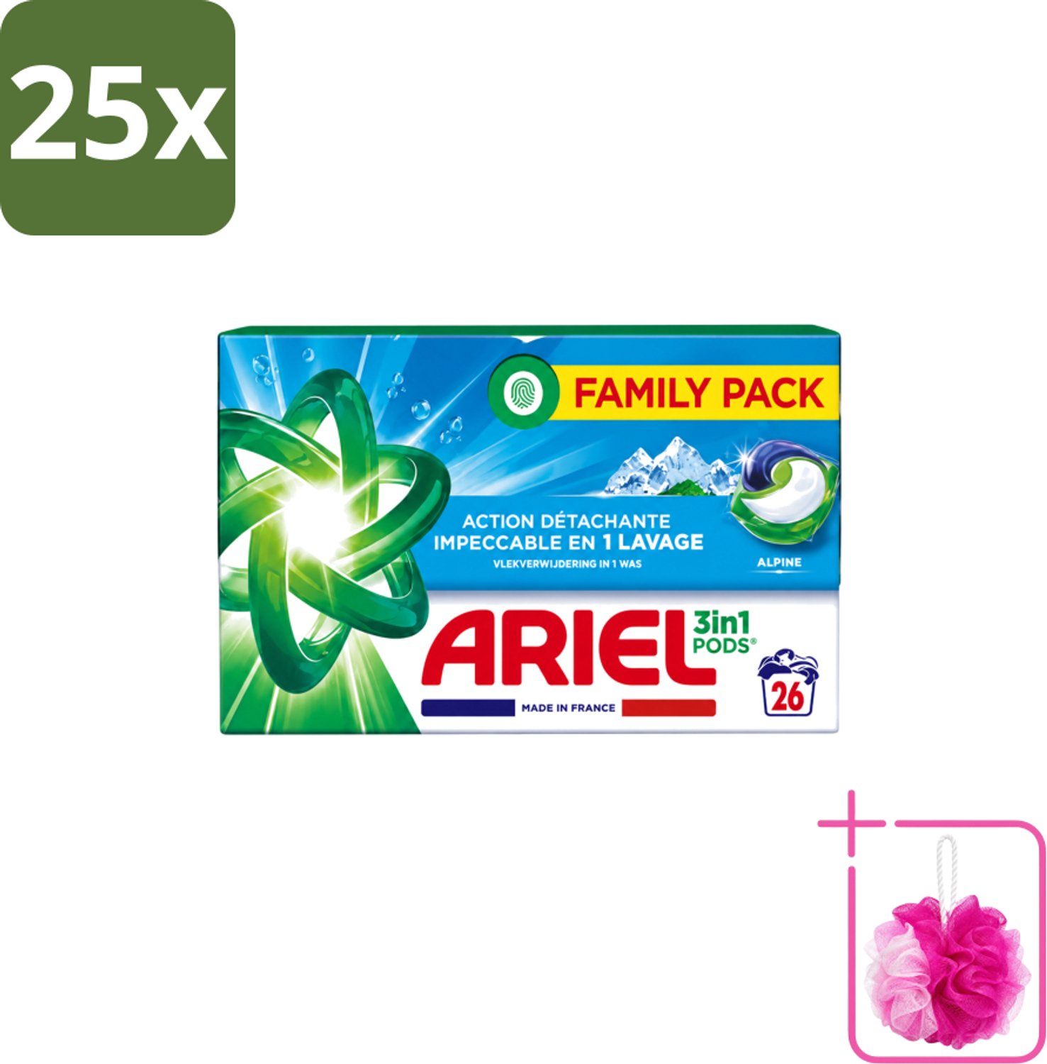 25 x Ariel – Pods 3in1 – Alpine – 26 wasbeurten - Bulkverpakking - Ariel 3in1 Pods Alpine - Douchemop - Wasmiddel 26 wasbeurten