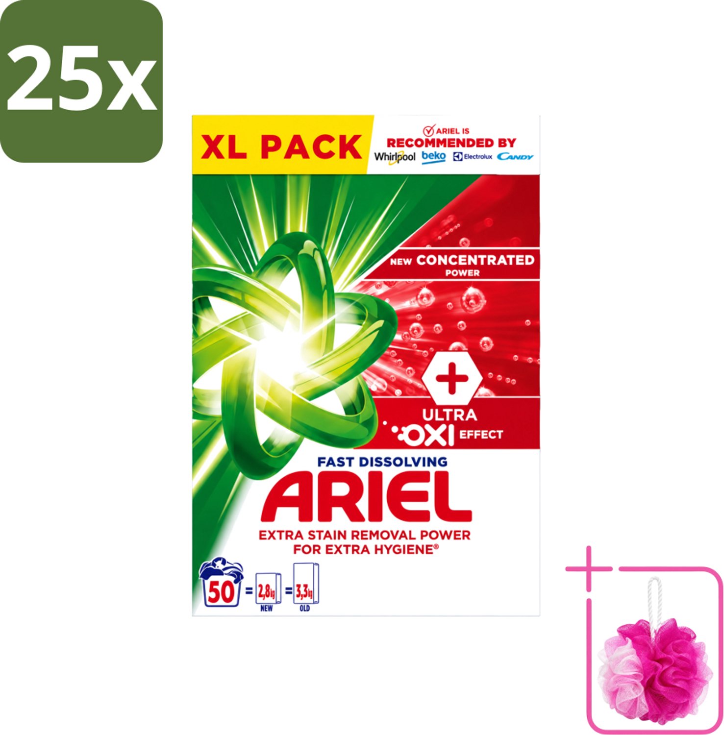 25 x Ariel – Waspoeder – Oxi – 2,8 kg – 50 wasbeurten - Bulkverpakking - Waspoeder - Douchemop - Waspoeder oxi