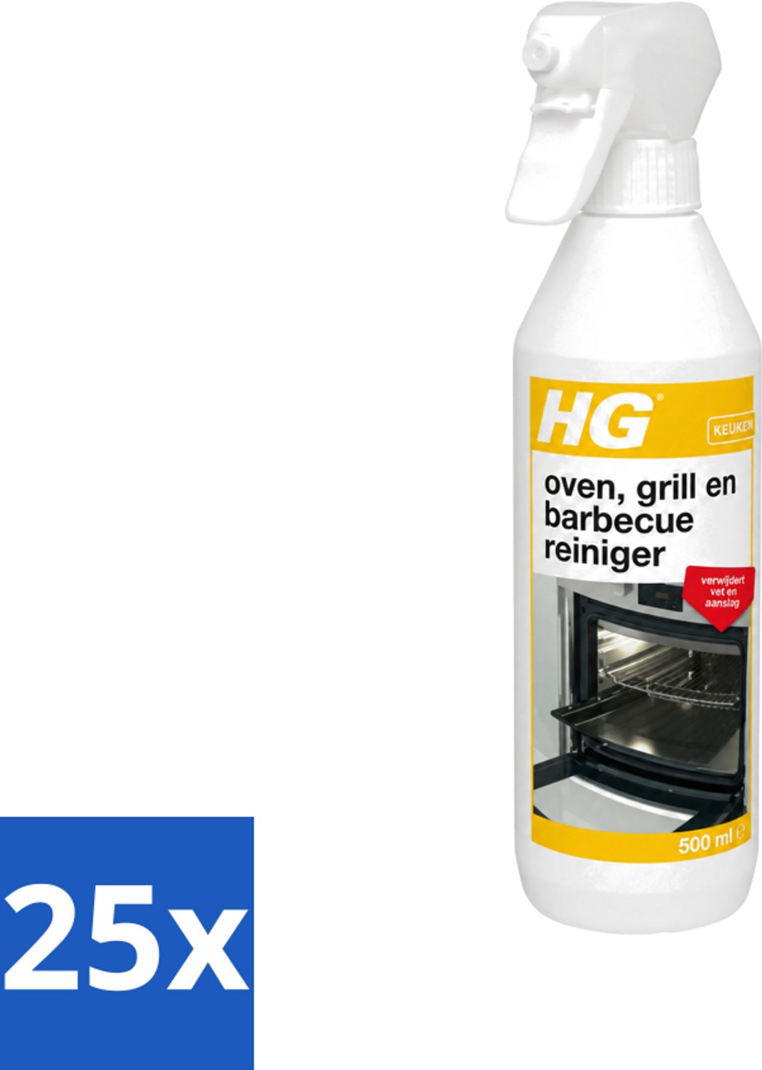 25 x HG - Oven, Grill & Barbecuereiniger - Actief Krachtschuim - 500 ml - Voordeelverpakking - 25 stuks