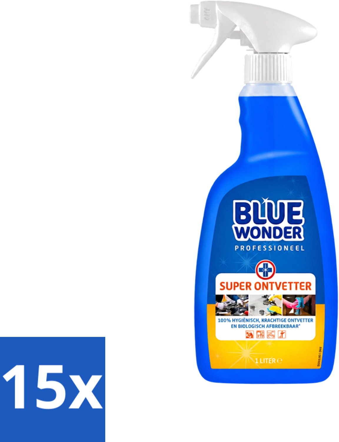 15 x Blue Wonder - Professioneel Superontvetter - Spray - Krachtige Ontvetter - 1 Liter - Voordeelverpakking - 15 stuks