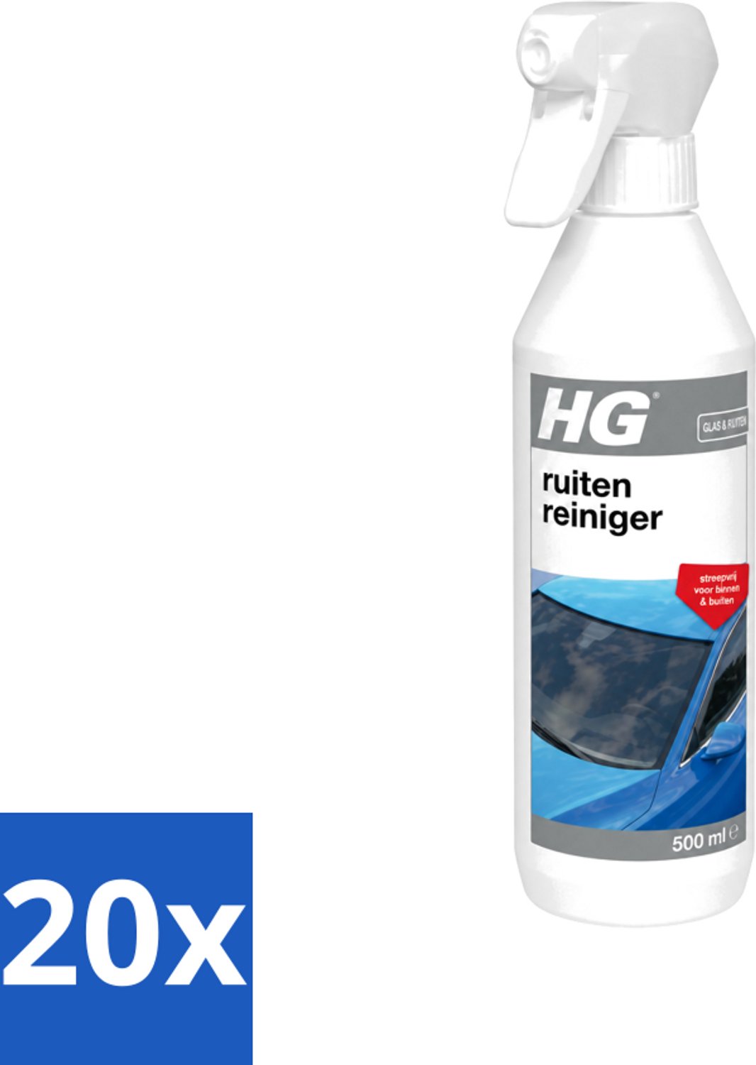 20 x HG - Ruitenreiniger - Streepvrij Voor Binnen & Buiten - 500 ml - Voordeelverpakking - 20 stuks