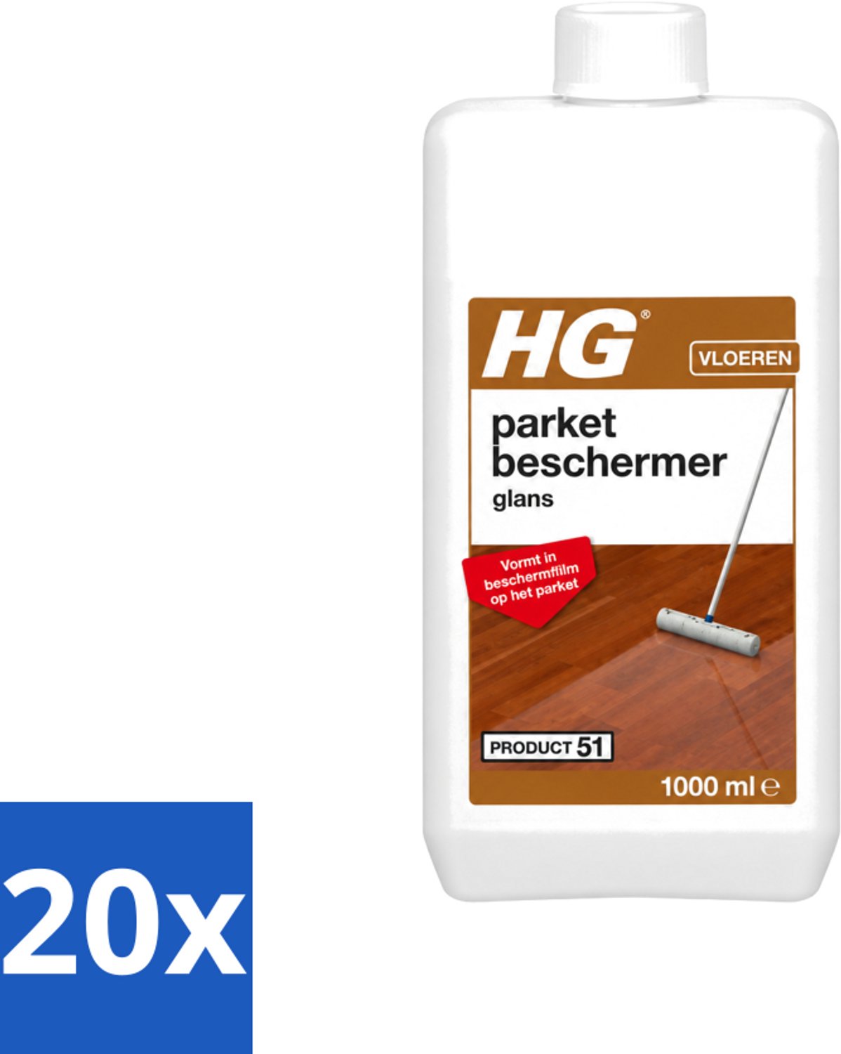 20 x HG - Parket Beschermer Glans - Vloeibare Emulsie - Vormt in Beschermfilm - 1L - Voordeelverpakking - 20 stuks