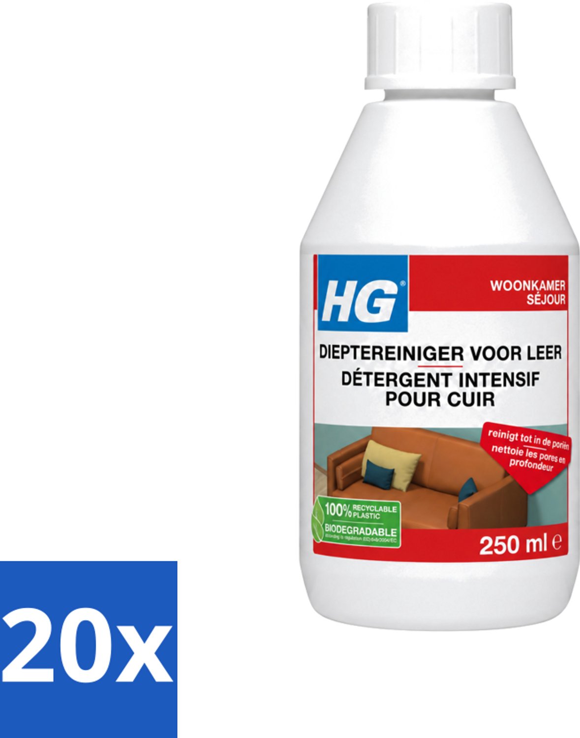 20 x HG - Dieptereiniger Voor Leer - Veilig & Milde Reiniging - 250 ml - Voordeelverpakking - 20 stuks