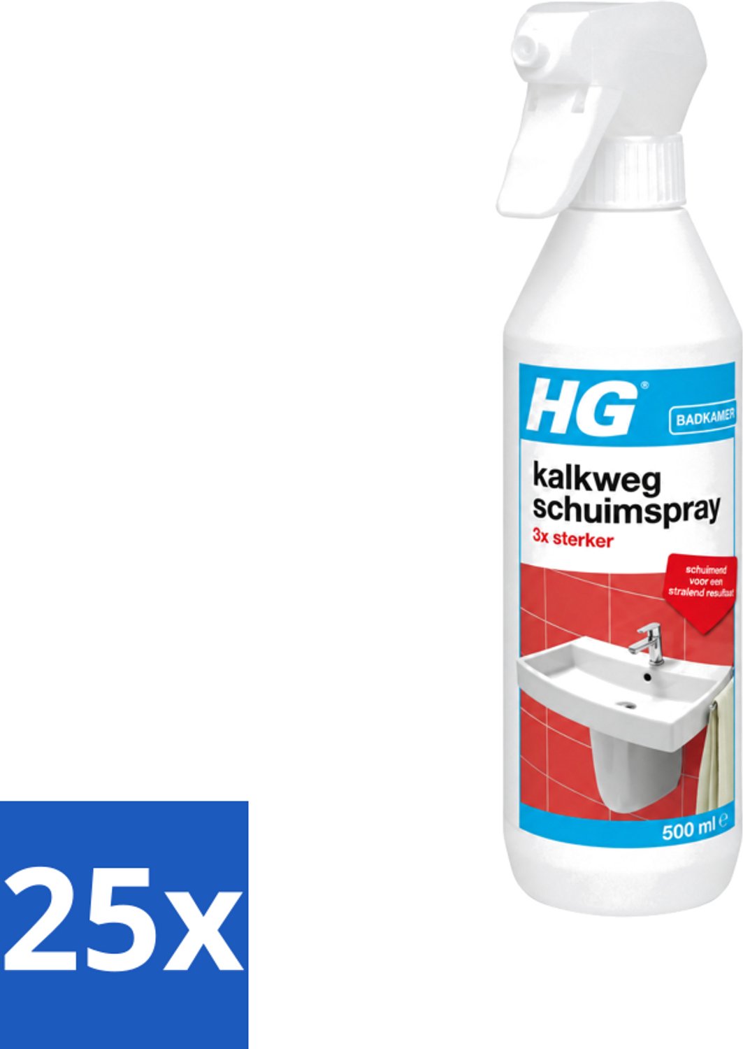 25 x HG - Badkamer - Kalkweg Schuimspray - 3x Sterker - Schuimend - 500 ml - Voordeelverpakking - 25 stuks