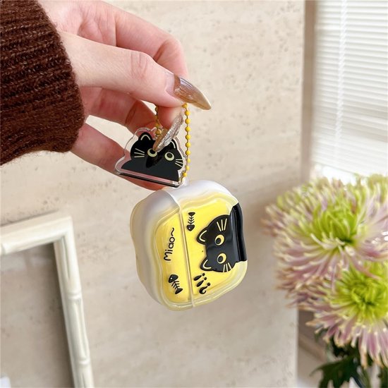 Compatibel met Airpods Pro 3 hoesje (2025), schattige cartoon leuke zwarte kat patroon ontwerp oortelefoon hoes met Kawaii hanger voor Airpod Pro 3 — afbeelding 4