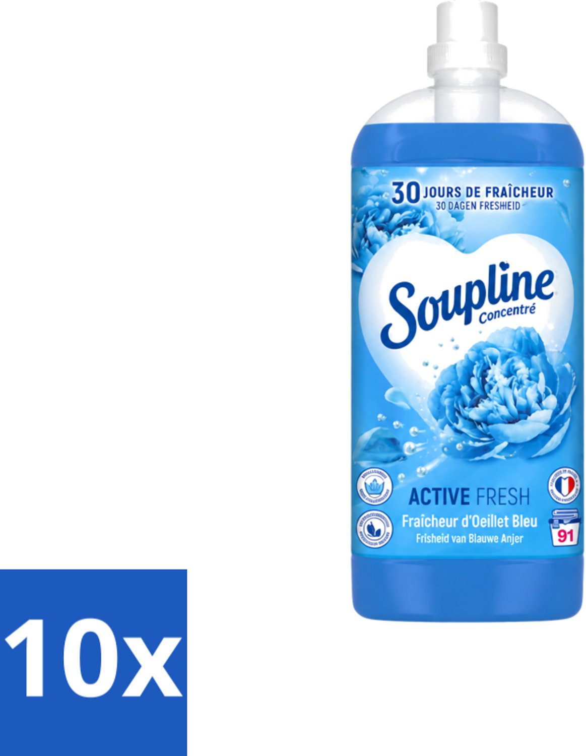 10 x Soupline – Wasverzachter – Active Fresh Frisheid van Blauwe Anjer – 2 L - Voordeelverpakking - 10 stuks