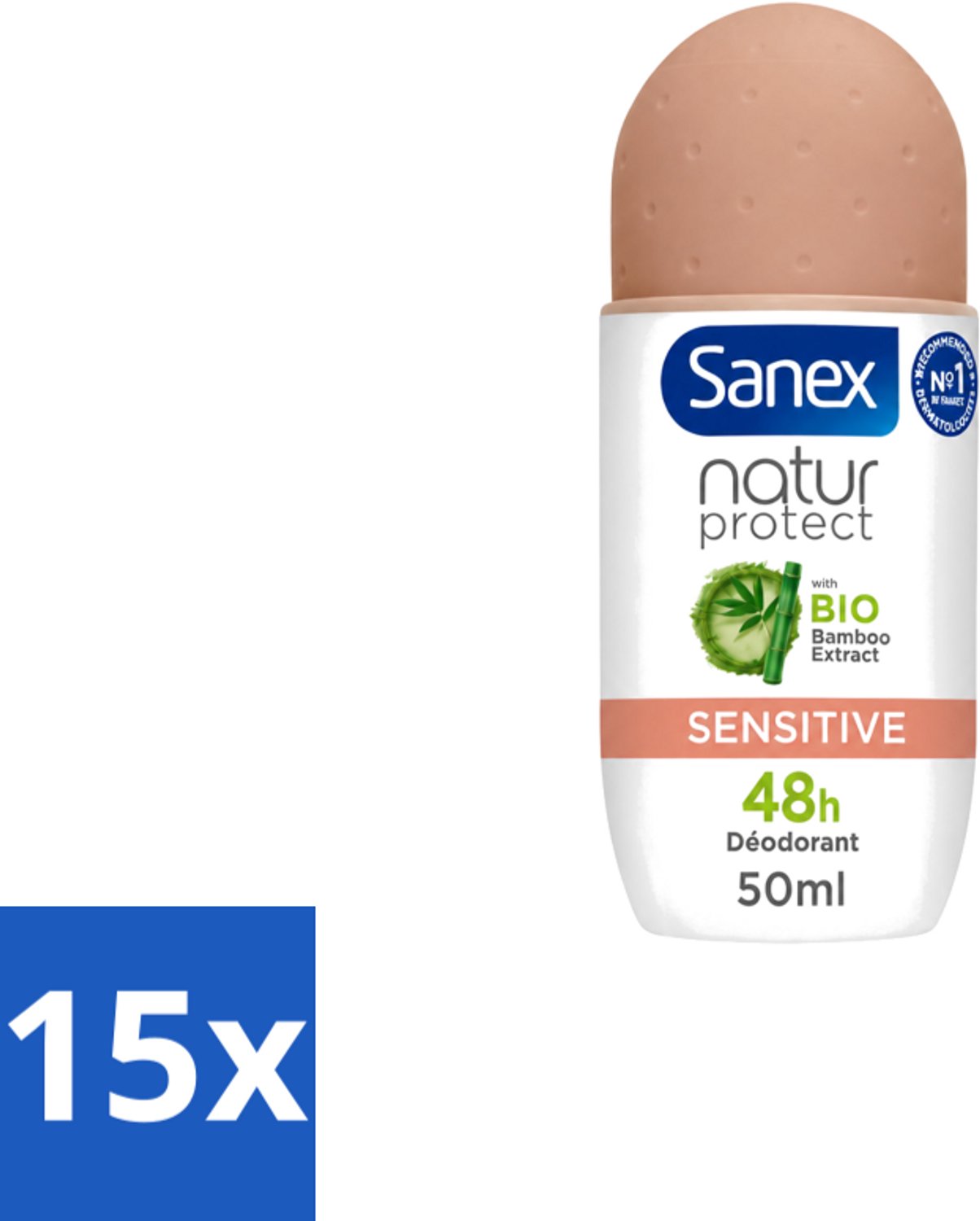 15 x Sanex – Deodorant Roll-On – Natur Protect Sensitive – 50 ml - Voordeelverpakking - 15 stuks