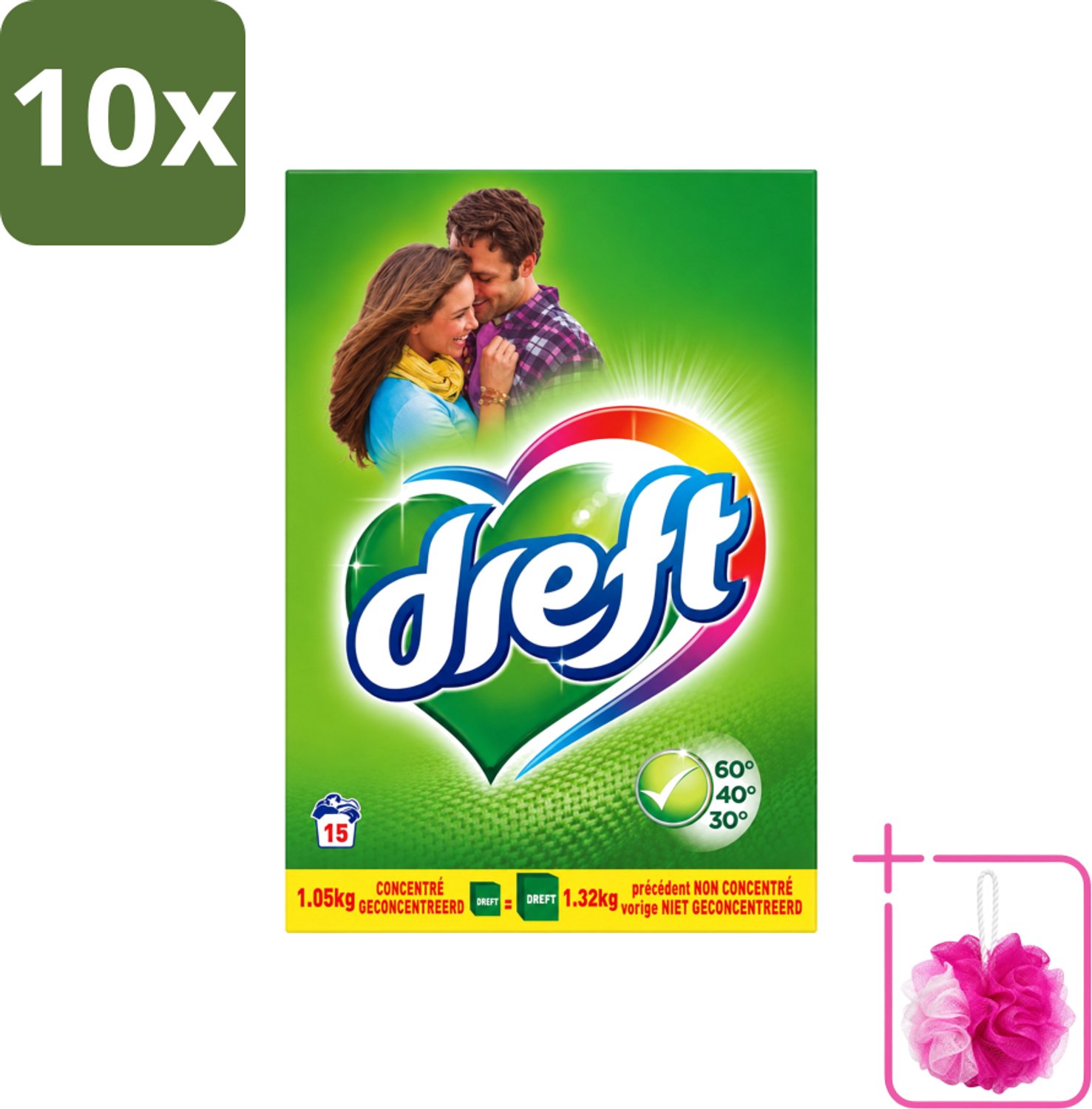 10 x Dreft - Waspoeder - Witte en Gekleurde Was - Original - 15 Wasbeurten - Bulkverpakking - Waspoeder - Douchemop - Kleurbescherming