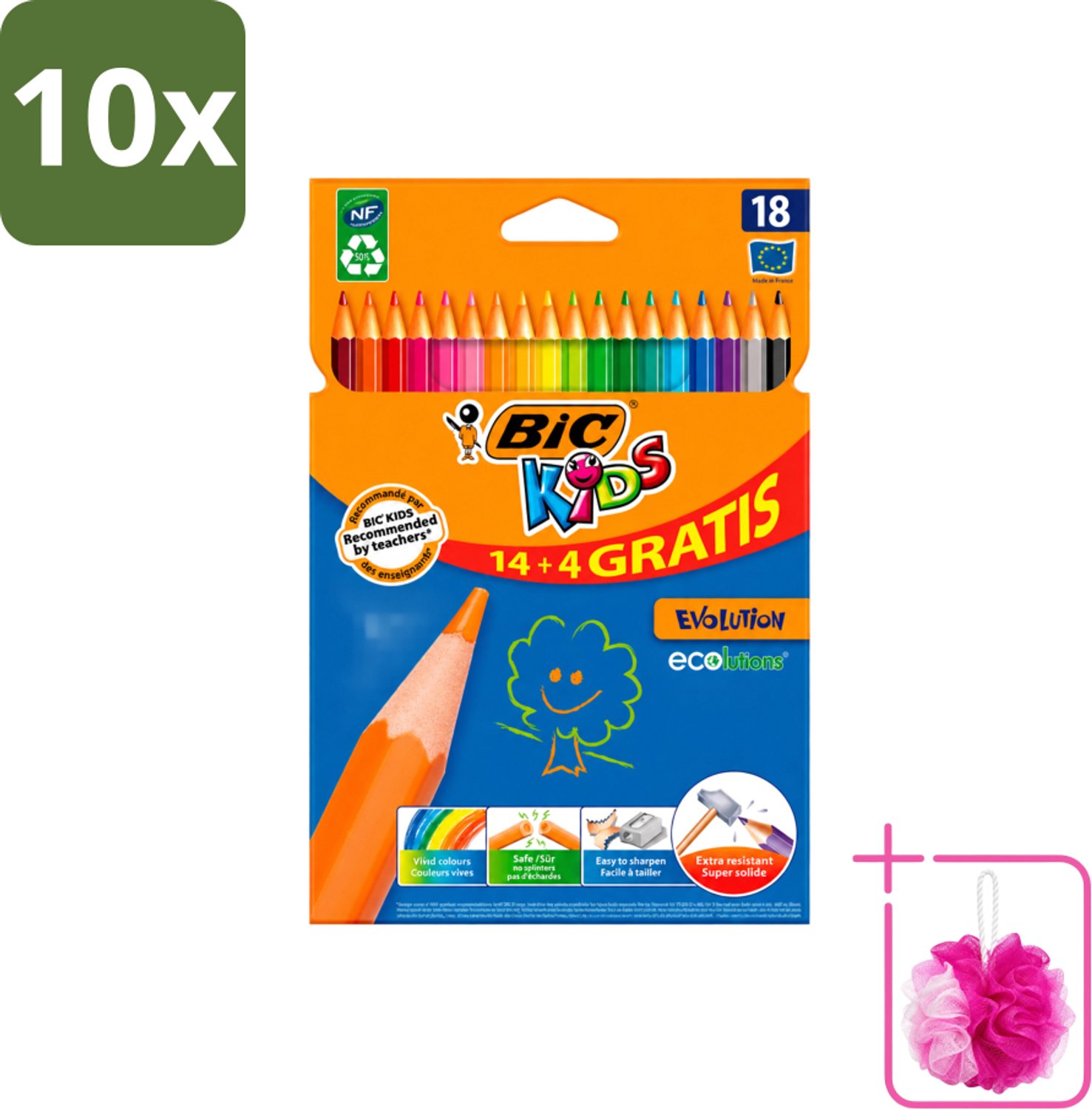 10 x Bic Kids - Kleurpotloden - Diverse Kleuren - Eco - Evolution - 18 Potloden - Bulkverpakking - Kleurpotloden voor kinderen - Douchemop - Kleurpotloden eco